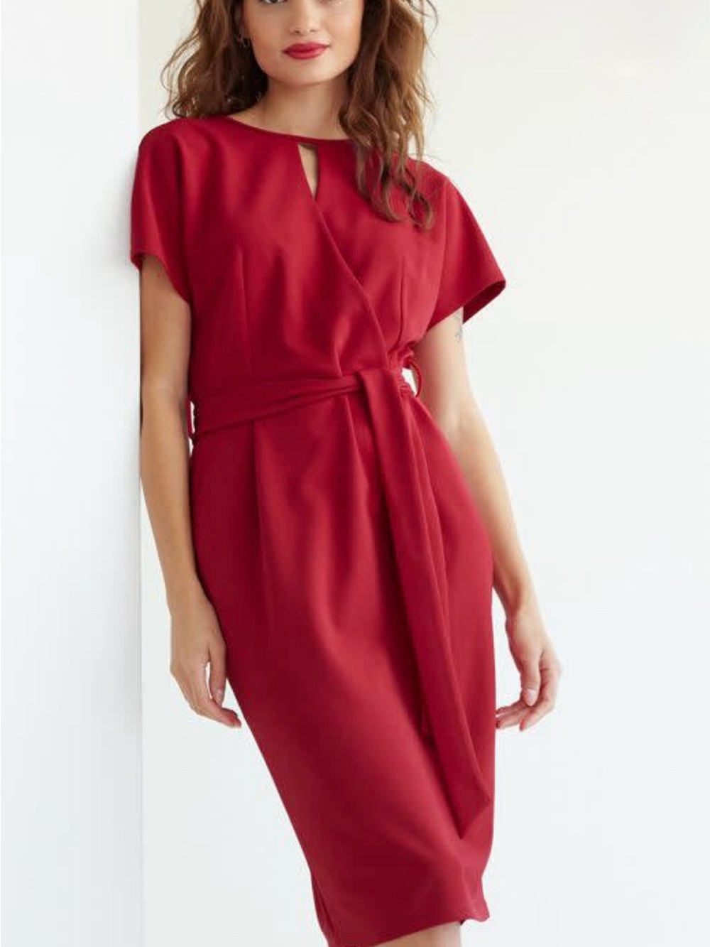 Reitmans Red Midi Wrap-Style Sheath Dress